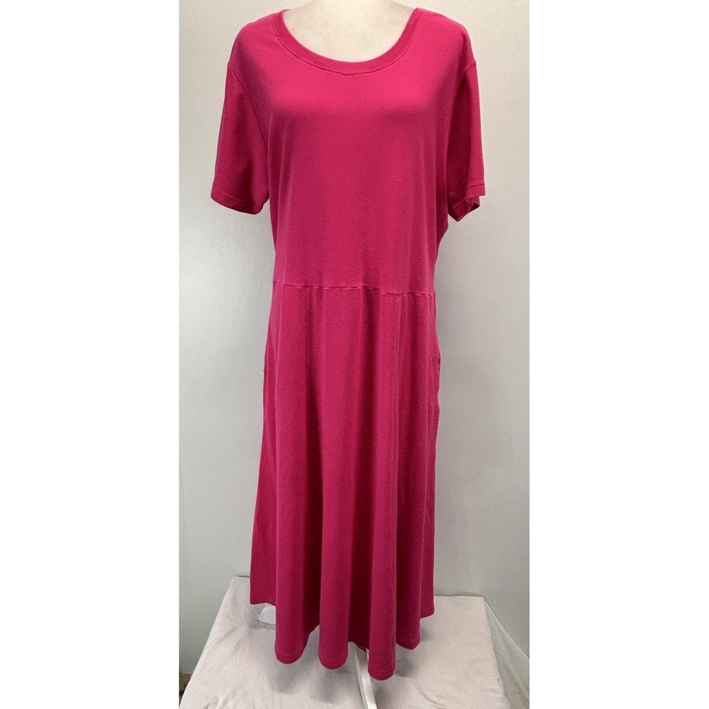 Vtg Bryn Connelly Midi Dress Sz 3X Plus Pink Tie Back Pockets Comfort READ